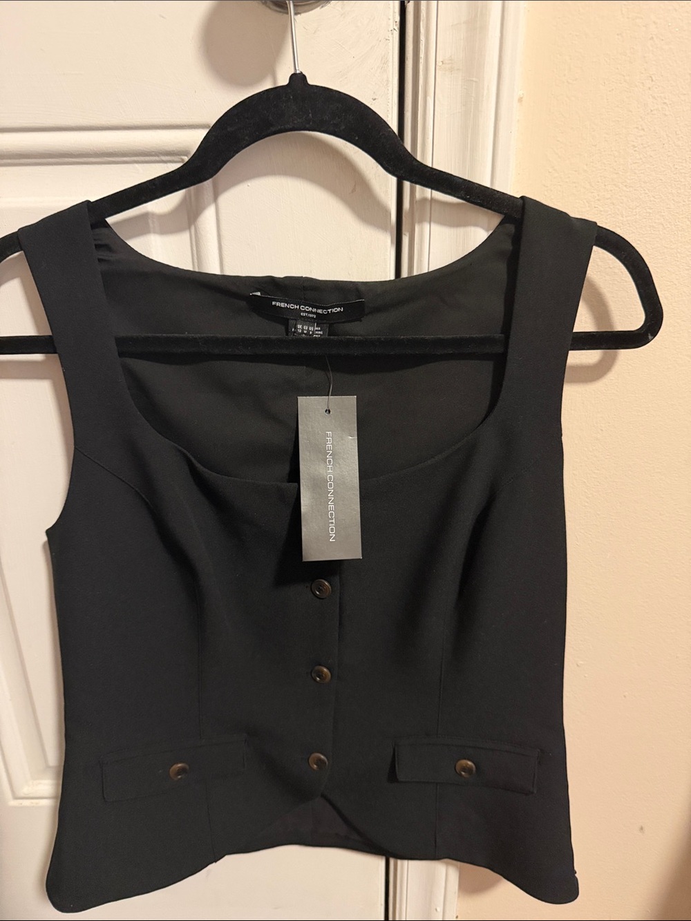 French Connection Black Sleeveless Button-Front Mini Dress